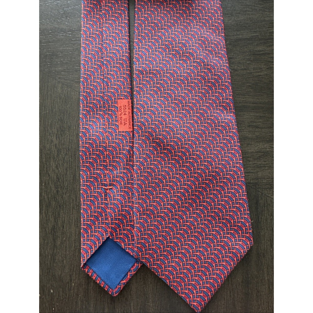 Hermès Blue Orange Geometric 100% Silk Men's Designer Woven Tie Logo Accent